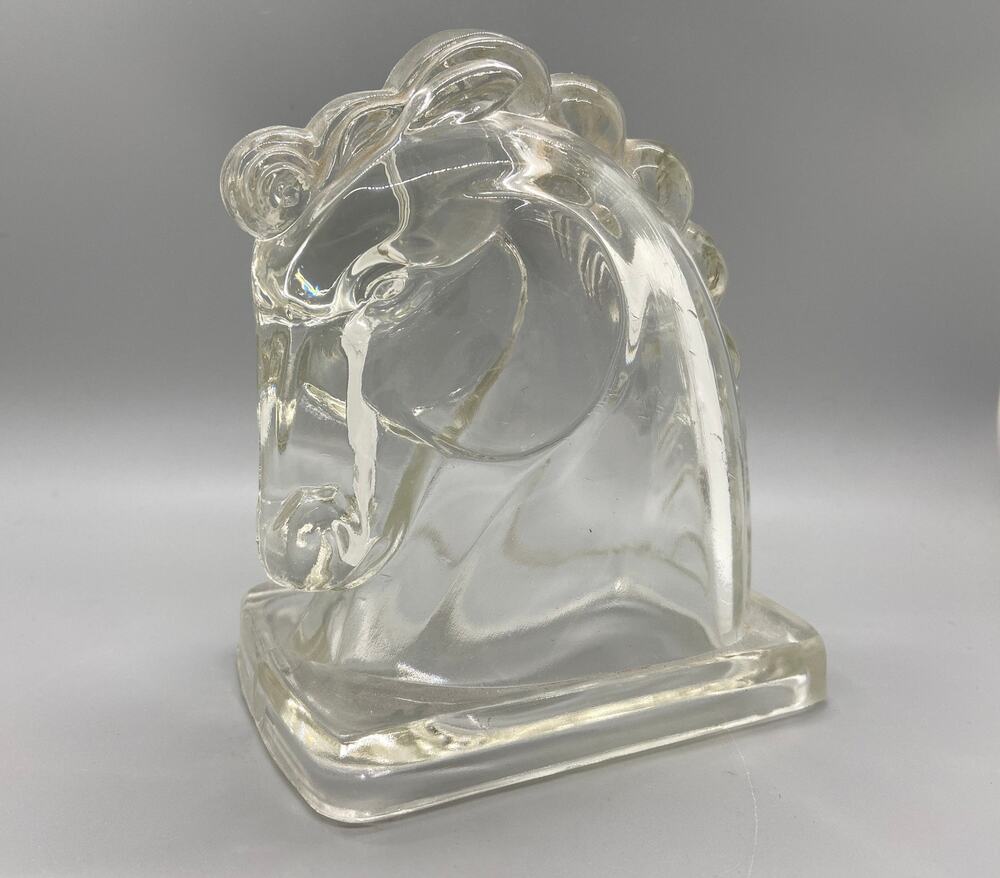 Vintage Clear Glass Art Deco Horse Head Bookend